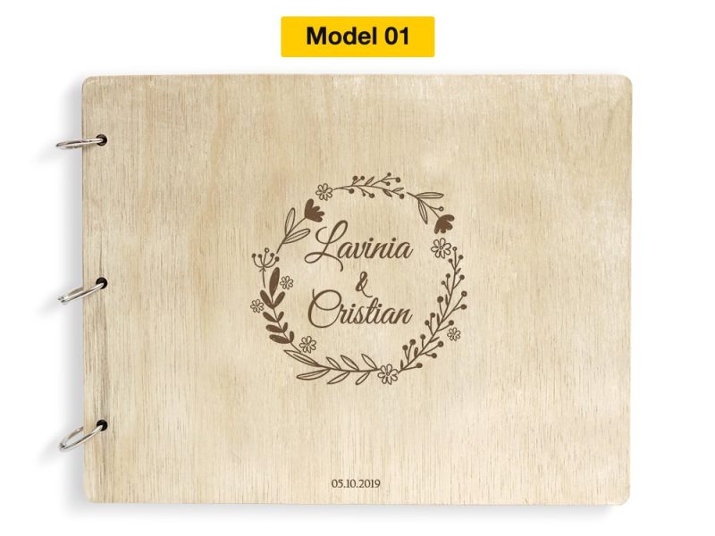 Guestbook nunta cu coperta din lemn personalizat Gravat Model 01