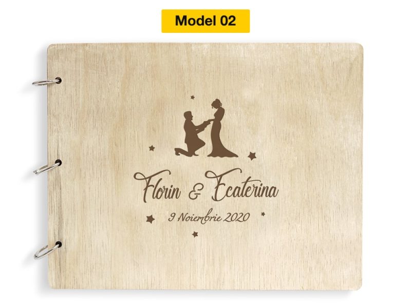 Guestbook nunta cu coperta din lemn personalizat Gravat Model 02