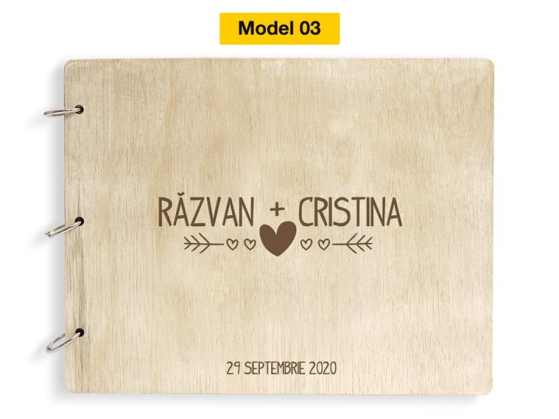 Guestbook nunta cu coperta din lemn personalizat Gravat Model 03