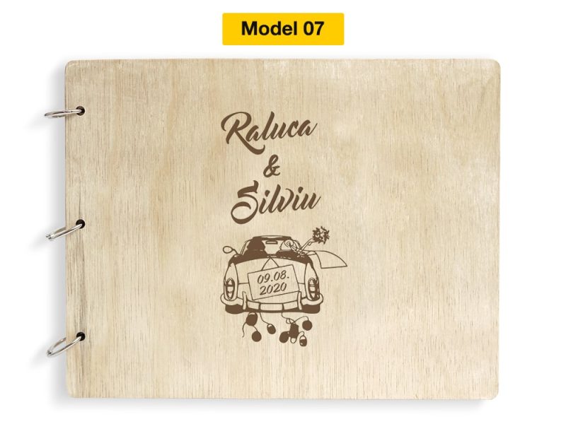 Guestbook nunta cu coperta din lemn personalizat Gravat Model 07