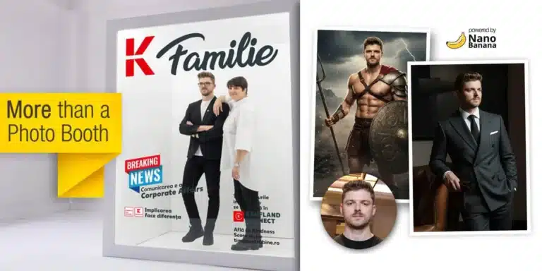 Photo Booth pentru evenimente corporate Walk-in Magazin Booth and Ai Photo Booth in trend for 2026 corporate events