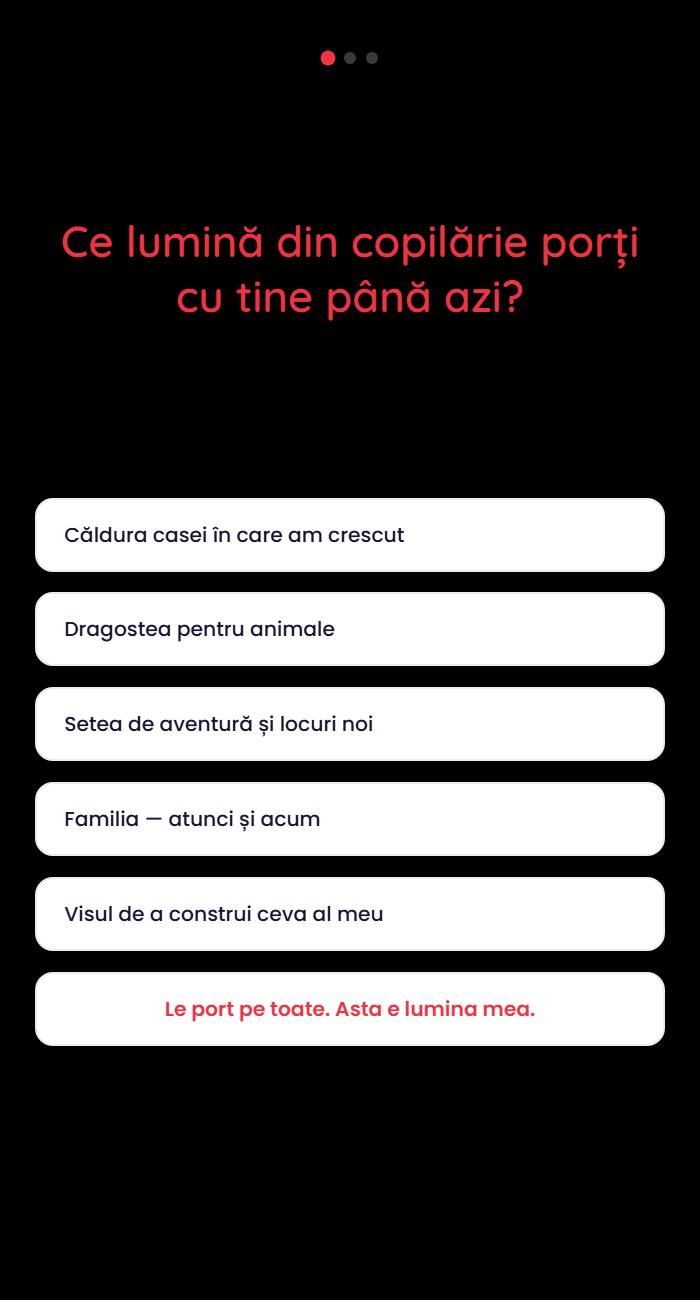 Studiu de caz: Oglinda Foto OMG și Quiz-ul Eurolife FFH la Nostalgia Retro Disco Future 5 Prima întrebare a quiz-ului, cu răspuns unic