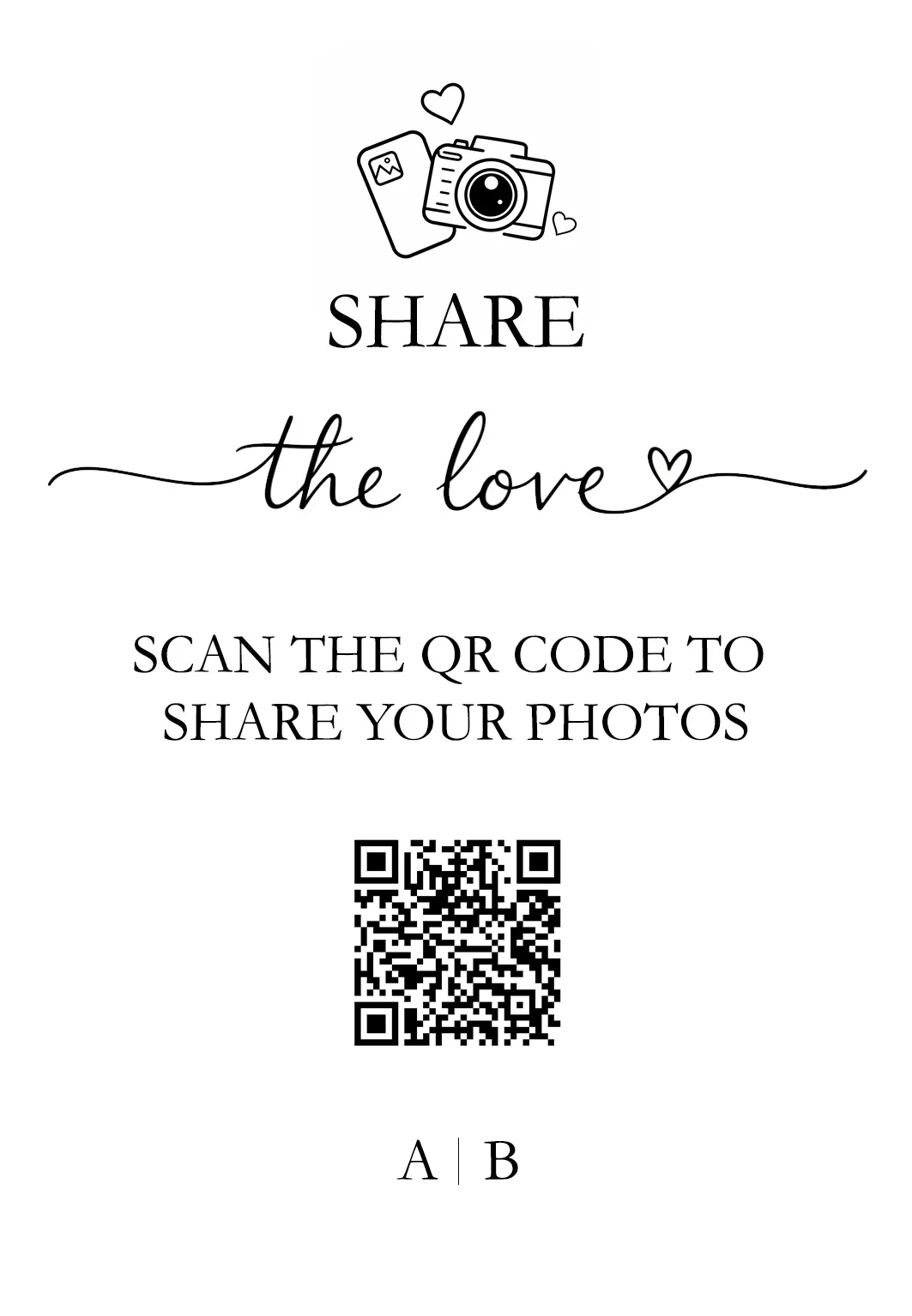 Carduri QR personalizate tip călăreț | QR Stories 22 Model C05 de card QR tip călăreț, față-verso, personalizabil pentru nuntă, botez sau eveniment corporate