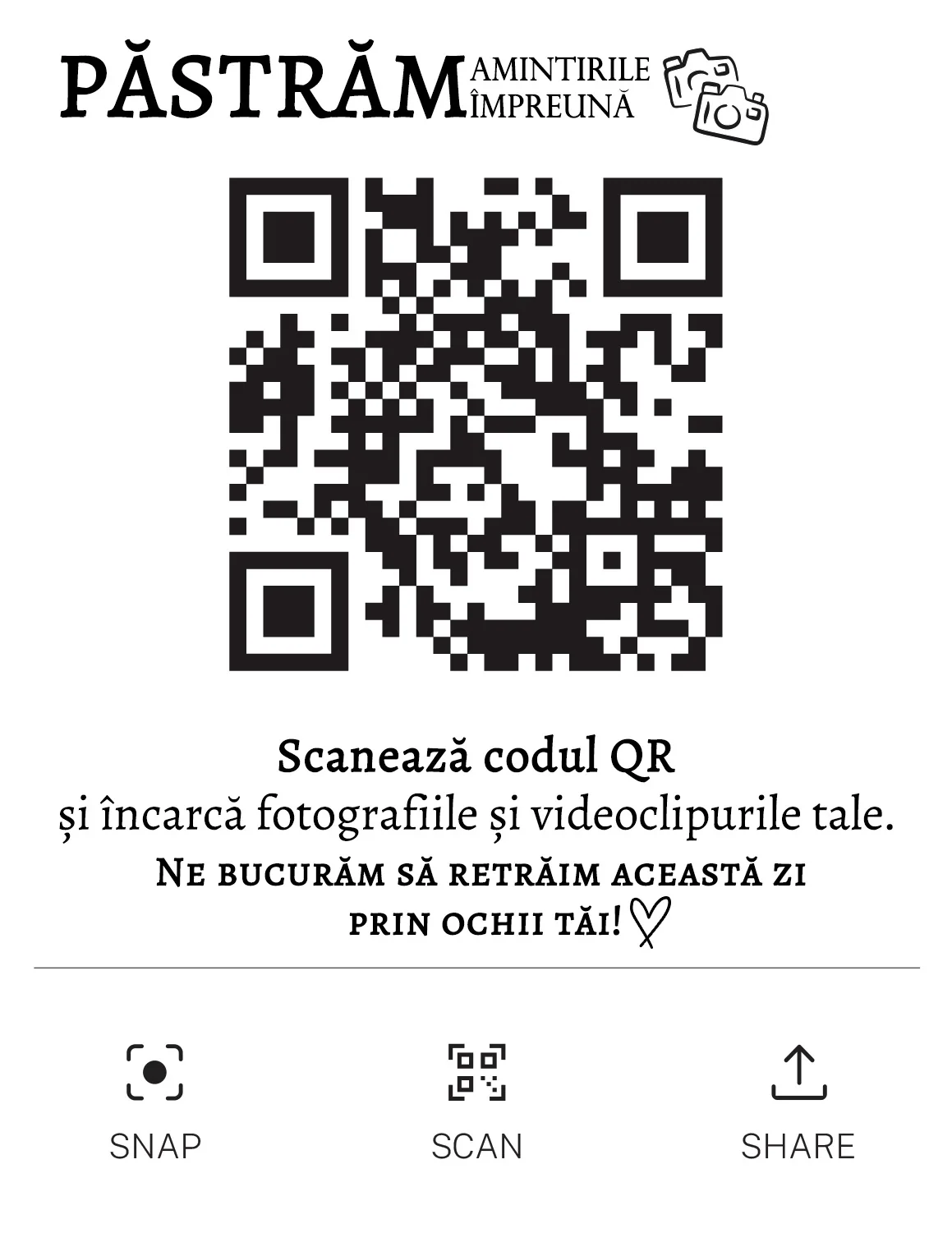 Carduri QR personalizate tip călăreț | QR Stories 25 Model C08 de card QR tip călăreț, față-verso, personalizabil pentru nuntă, botez sau eveniment corporate