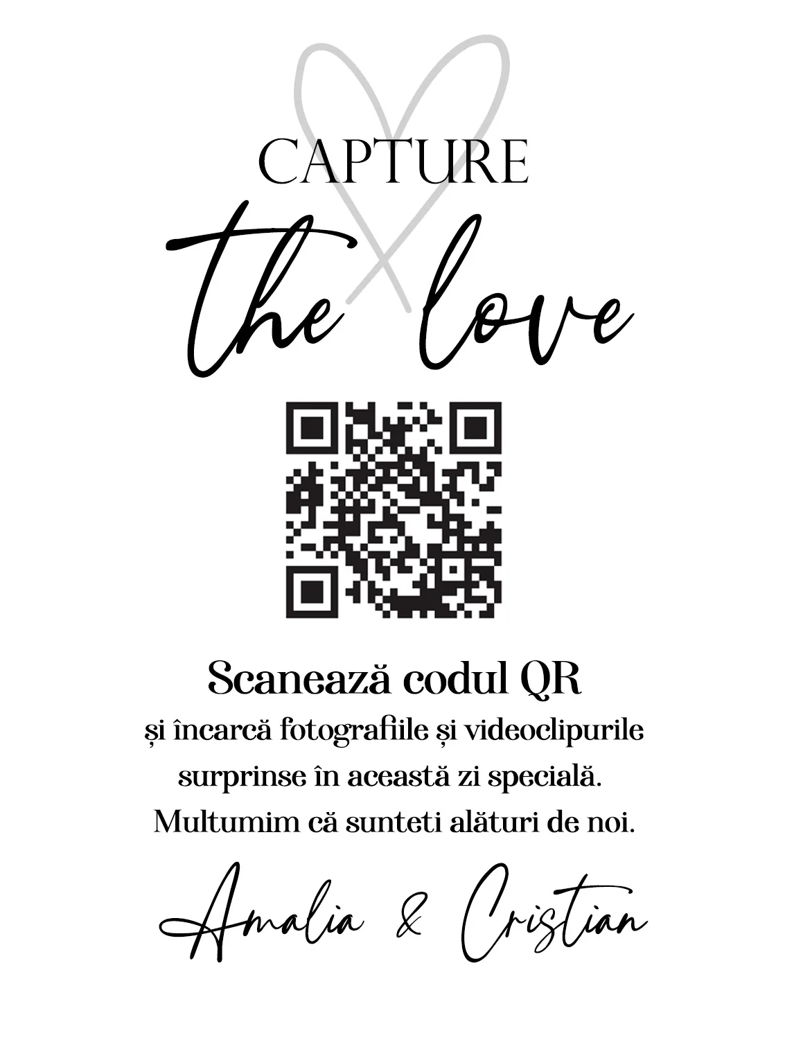 Carduri QR personalizate tip călăreț | QR Stories 26 Model C09 de card QR tip călăreț, față-verso, personalizabil pentru nuntă, botez sau eveniment corporate