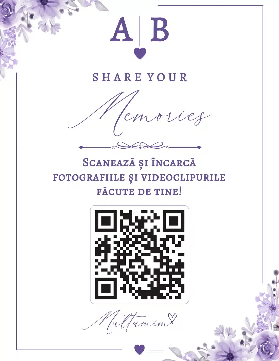 Carduri QR personalizate tip călăreț | QR Stories 28 Model C11 de card QR tip călăreț, față-verso, personalizabil pentru nuntă, botez sau eveniment corporate