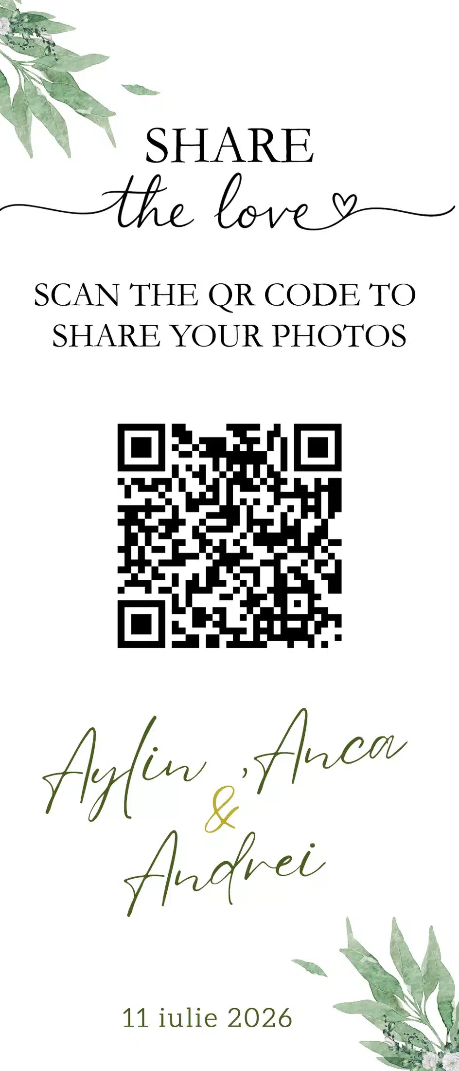 Carduri QR personalizate tip călăreț | QR Stories 29 Model C12 de card QR tip călăreț, față-verso, personalizabil pentru nuntă, botez sau eveniment corporate