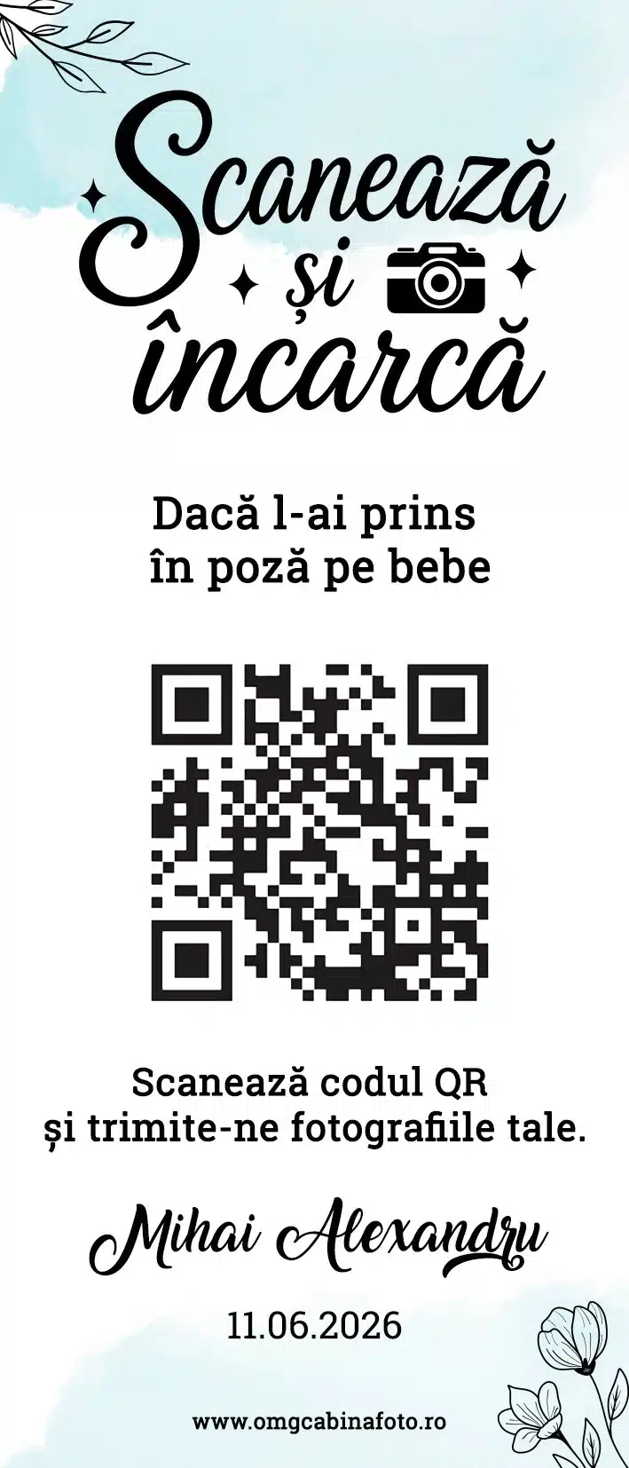 Carduri QR personalizate tip călăreț | QR Stories 31 Model C14 de card QR tip călăreț, față-verso, personalizabil pentru nuntă, botez sau eveniment corporate