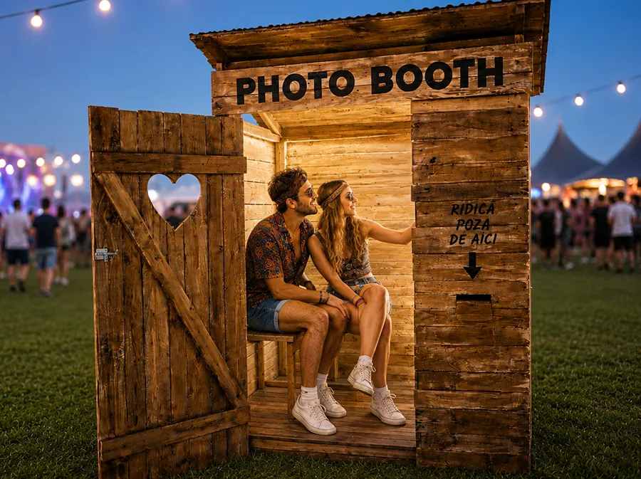 Preț Cabina Foto 2026 | Tarife Închiriere Photo Booth 12 Cabina Foto Rustică la festival în București